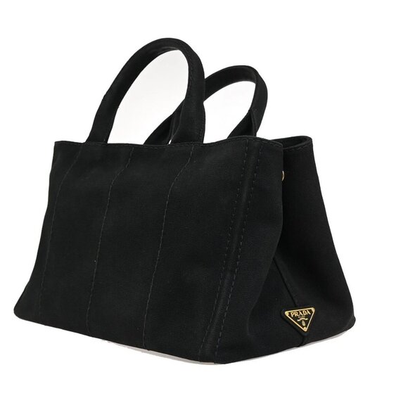 PRADA Logo Canapa 2Way Shoulder Hand Bag Canvas Leather Black GHW Italy - Picture 14 of 16